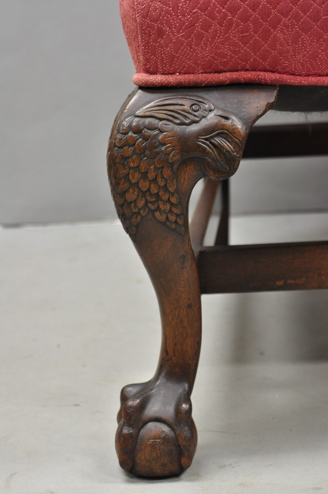 Antique Georgian Style Carved Mahogany High Wingback Lounge Chair w / Eagle Legs
