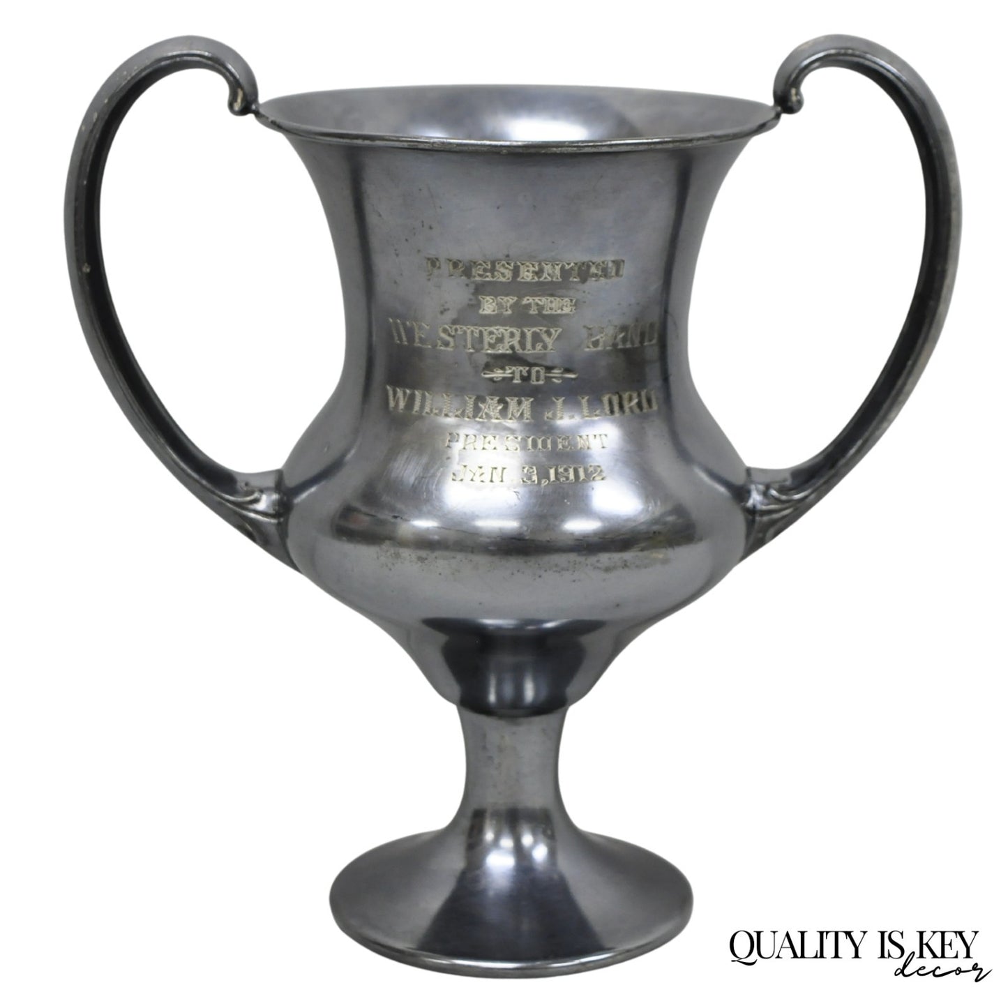 Antique Victorian Silver Plated Trophy Loving Cup Award "Westerly Band, 1912"