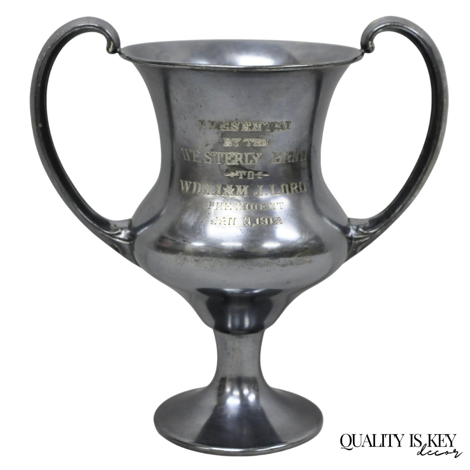 Antique Victorian Silver Plated Trophy Loving Cup Award "Westerly Band, 1912"