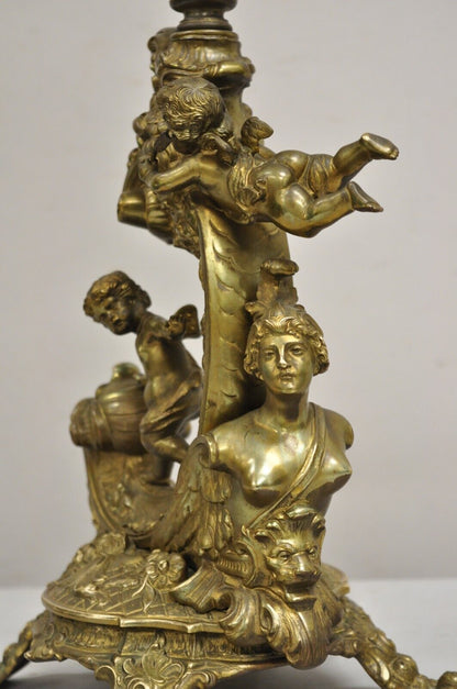 Antique French Louis XV Renaissance Style Figural Bronze Cherub Putti Table Lamp