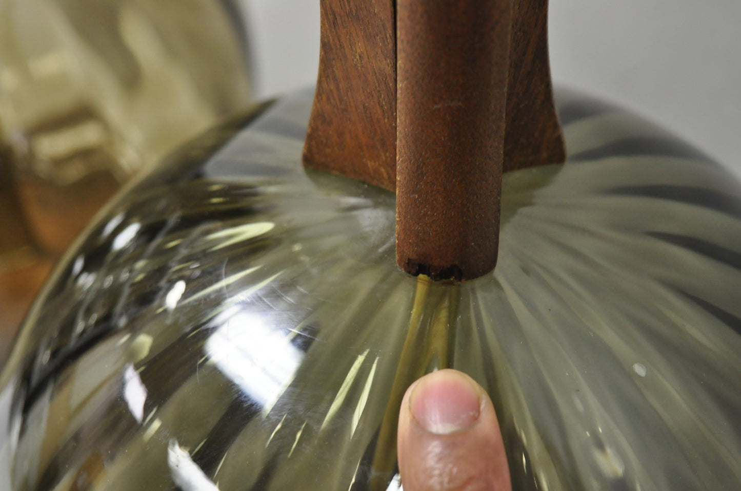 Vintage Mid Century Modern Ribbed Smoked Glass Orb Pineapple Table Lamps - Pair