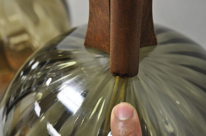 Vintage Mid Century Modern Ribbed Smoked Glass Orb Pineapple Table Lamps - Pair