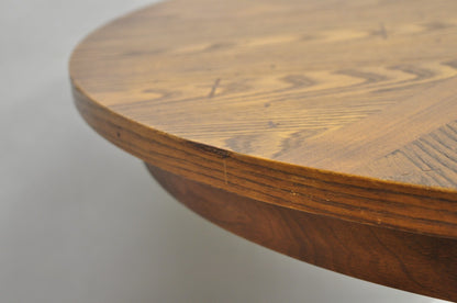 Vintage Mid Century Modern Oak Sunburst Round Extension Pedestal Dining Table