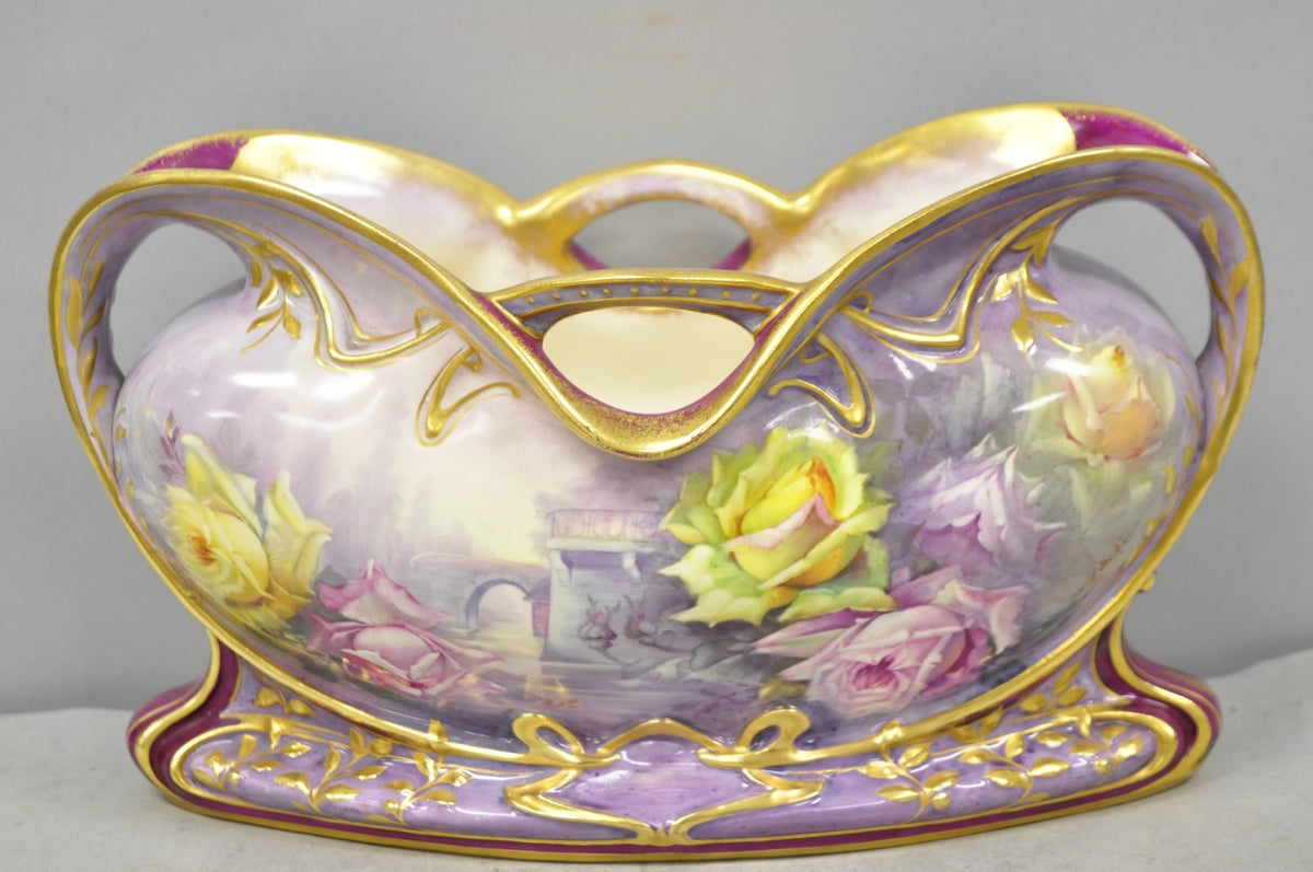 Antique Franz Anton Mehlem Royal Bonn Germany Art Nouveau Purple Jardinière Vase