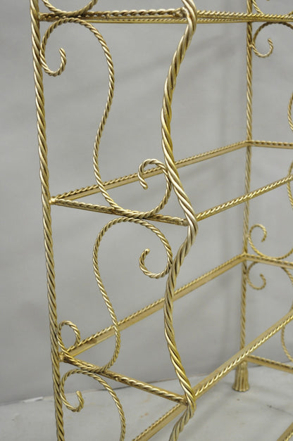 Vintage Italian Hollywood Regency Silver Gilt Iron Rope & Tassel 5 Tier Etagere