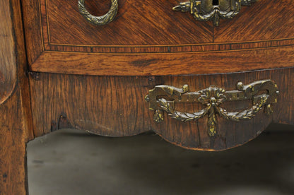 Antique French Louis XV Style Demilune Marble Top 4 Drawer Nightstand Table Pair
