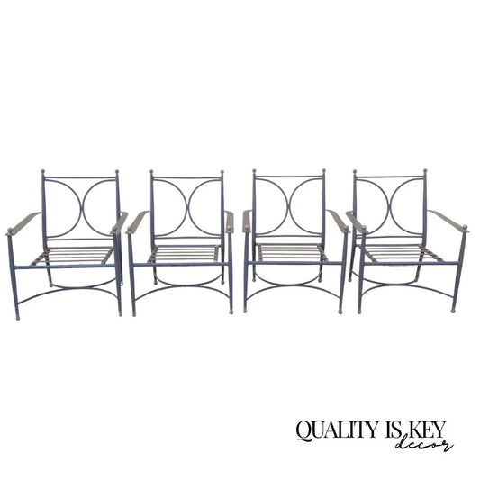 Neoclassical Regency Aluminum & Steel Metal Outdoor Patio Arm Chair - Set of 4
