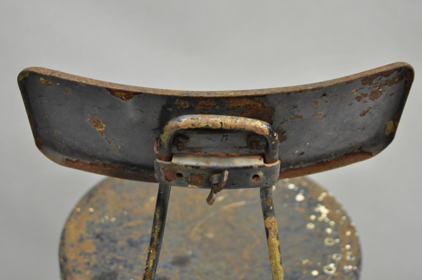 Vintage Industrial Steel Metal Rusty Distressed Garage Work Stool Chair