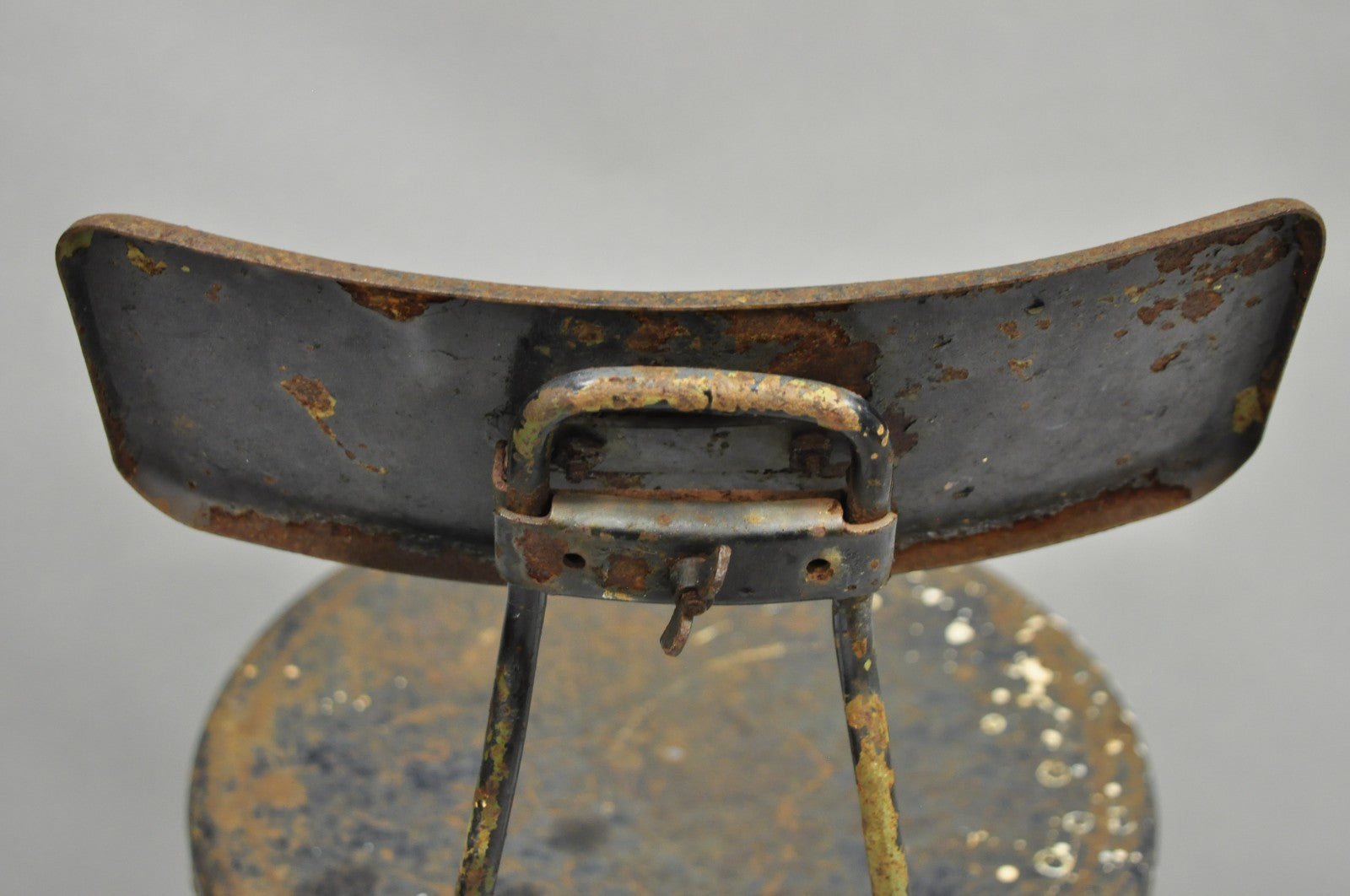 Vintage Industrial Steel Metal Rusty Distressed Garage Work Stool Chair