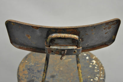 Vintage Industrial Steel Metal Rusty Distressed Garage Work Stool Chair