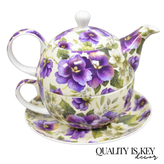 Vintage Maxwell & Williams “Cream Pansy” Tea Set w/ Teapot, Teacup, & Saucer