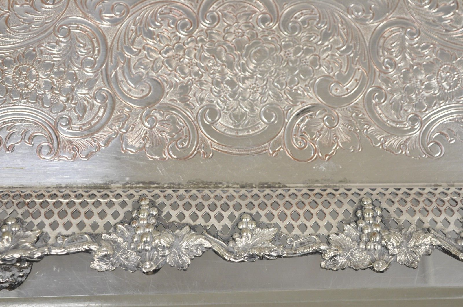 Antique Victorian Pierced Grapevine Basket Gallery Serving Platter Tray