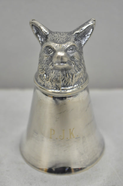 Vintage Pewter Fox Head Silver Plated Stirrup Cup Hunting Equestrian Shot Glass