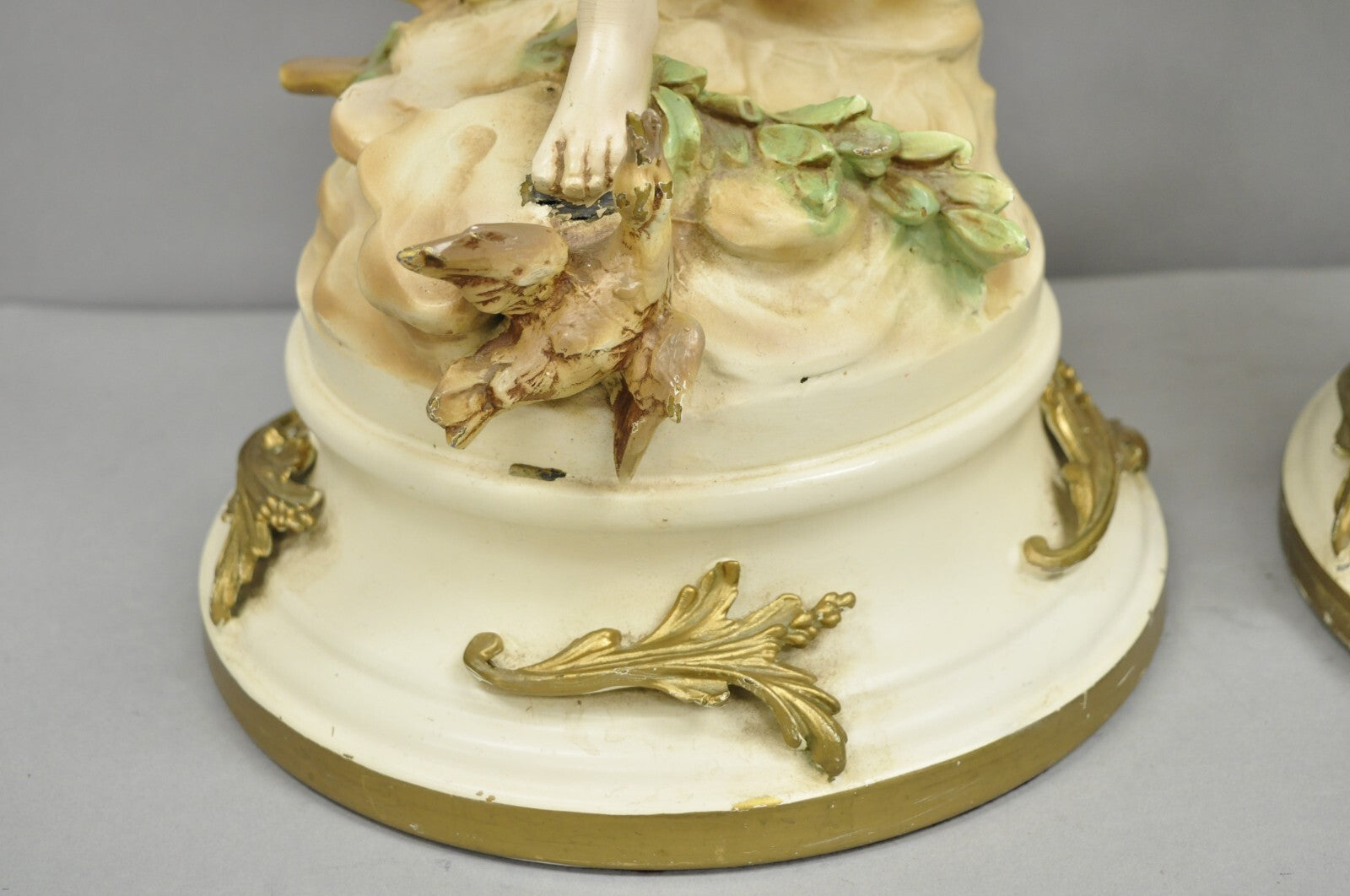 Antique L&F Moreau Victorian Painted Spelter Metal Figural Table Lamps - a Pair
