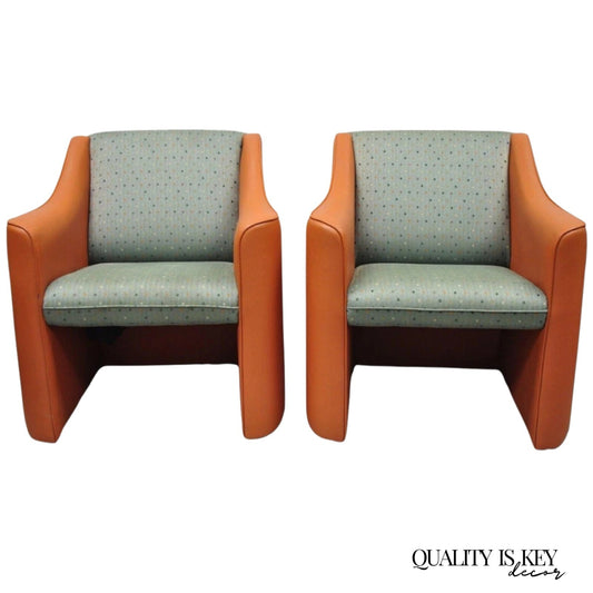 Postmodern Orange Green Lounge Chairs by Global Upholstery Company Ltd - a Pair