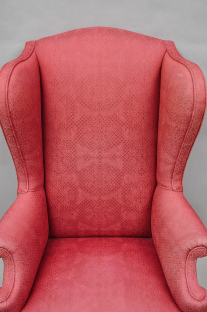 Antique Georgian Style Carved Mahogany High Wingback Lounge Chair w / Eagle Legs