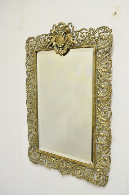 Antique French Renaissance Louis XV Gilt Bronze Figural Cherubs Beveled Mirror