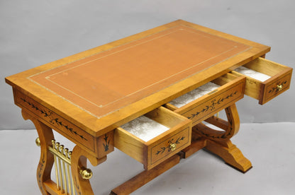 Vintage Italian Regency Lyre Harp Burlwood Desk & Chair by Binda Collection