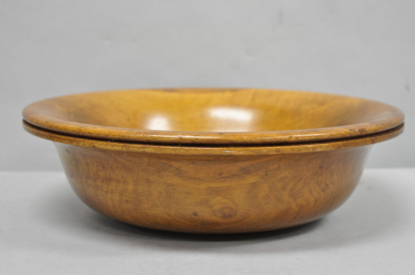 Vintage Mid Century Modern Turn Carved Double Rim Walnut Wooden Salad Fruit Bowl