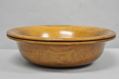 Vintage Mid Century Modern Turn Carved Double Rim Walnut Wooden Salad Fruit Bowl