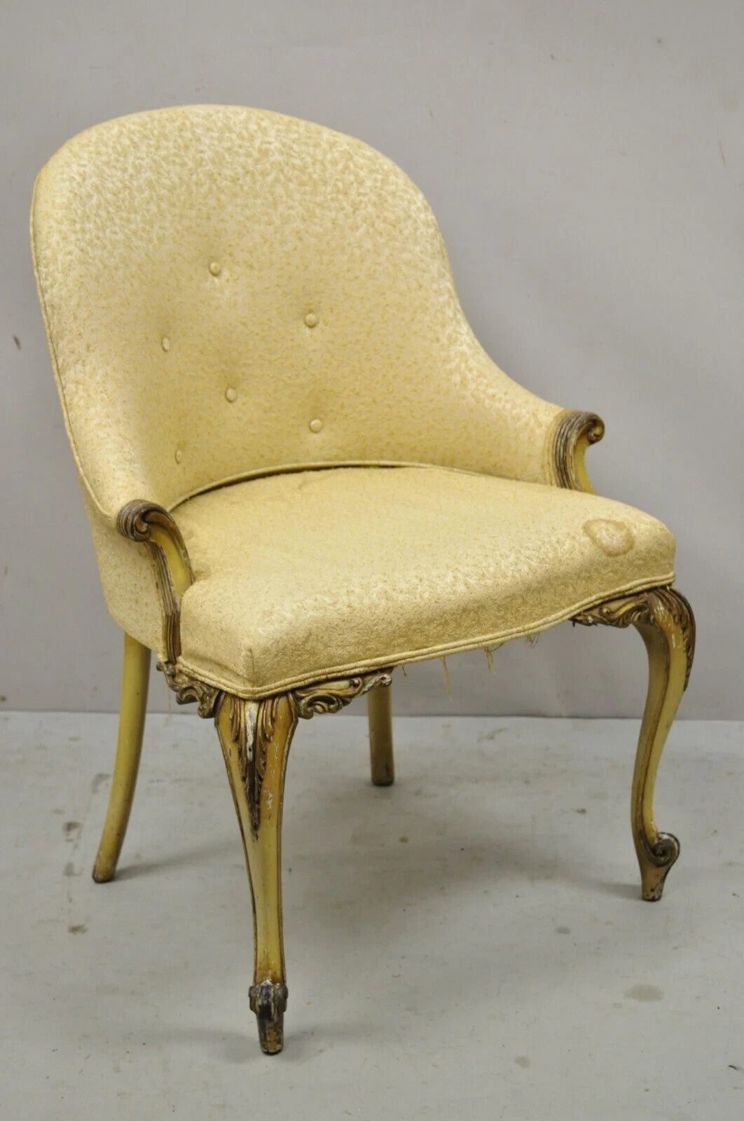 Antique French Louis XV Style Cream Painted Boudoir Vanity Accent Side Chair