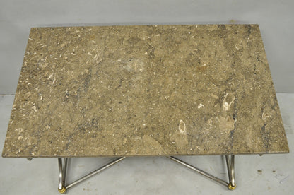 Vintage Directoire Maison Jansen Style Steel & Brass Marble Top Console Table