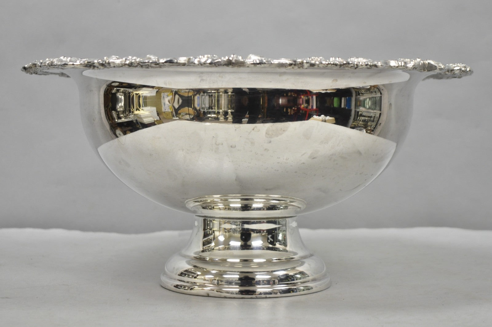 Vintage Victorian Style Grapevine Large Silver Plated Pedestal Punch Bowl