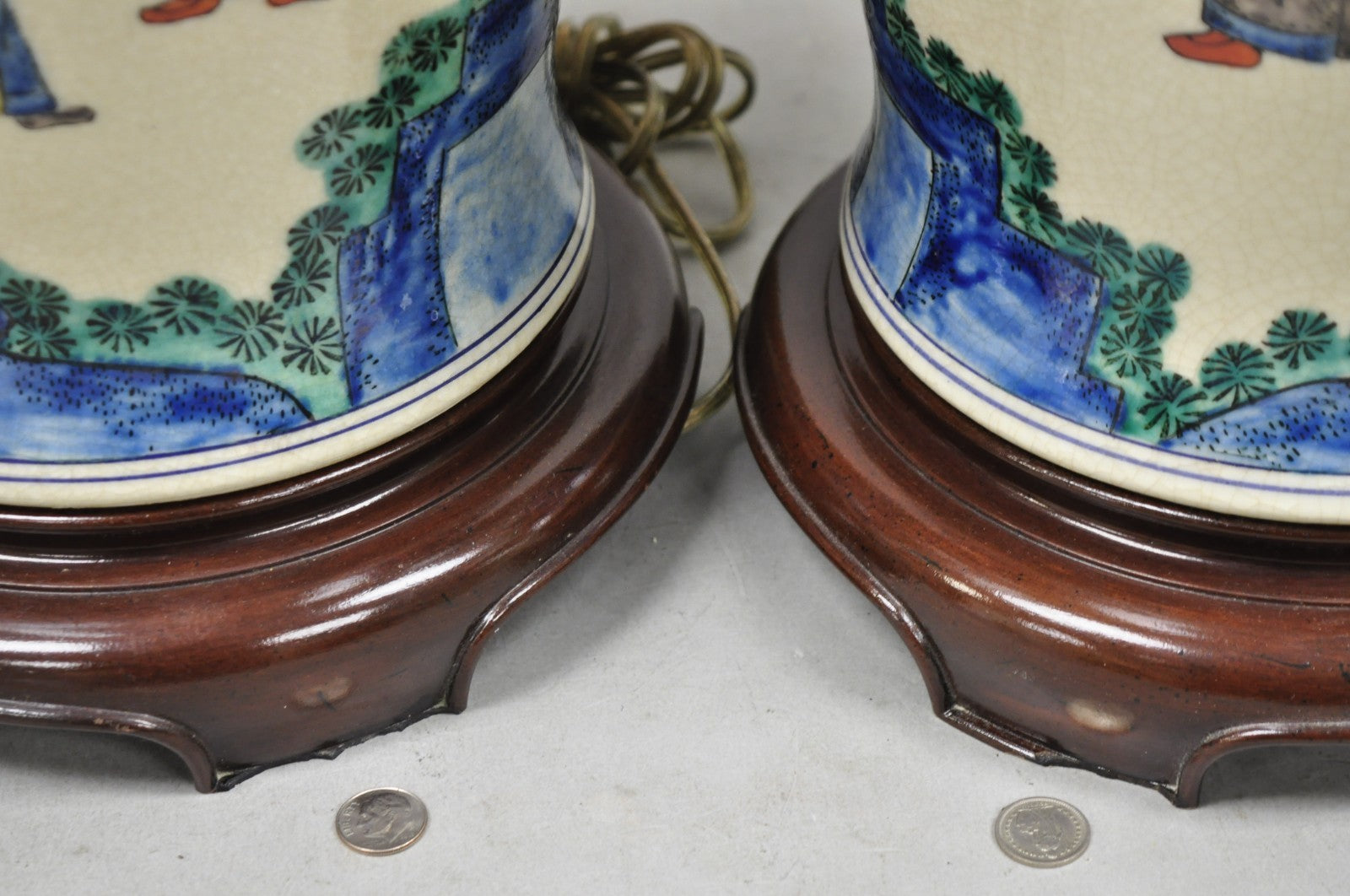 Vintage Chinoiserie Oriental Oatmeal Ginger Jar Ceramic Table Lamps - a Pair