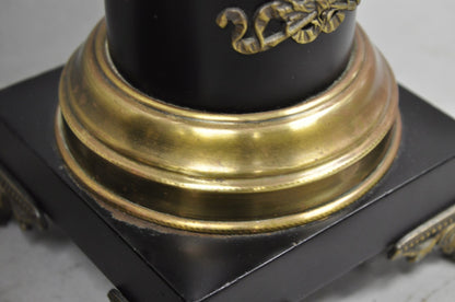 Vintage French Empire Style Black Column Brass Ormolu Bouillotte Table Lamp Pair