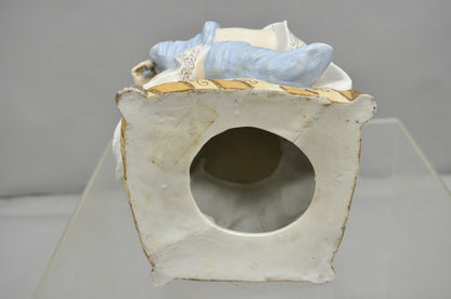 Antique Bisque Porcelain Seated Baby Figurine in Circular Glass Display Cloche