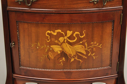 Antique Victorian Mahogany Lift Top Inlaid Nightstand Sewing Stand Side Table