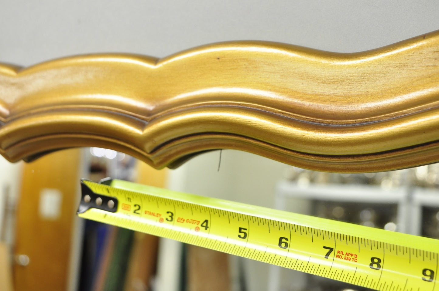 Vintage Hollywood Regency Gold Scalloped Serpentine Wood Frame Wall Mirror