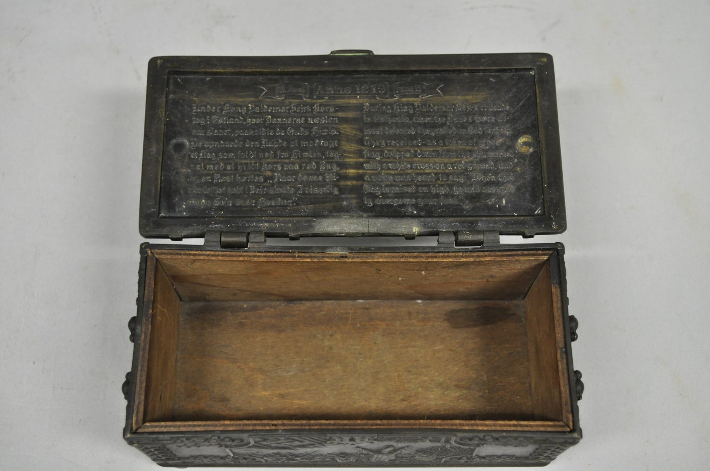 Antique "Iron Art" Denmark Bronze Trinket Jewelry Box Casket "Battle of Estonia"