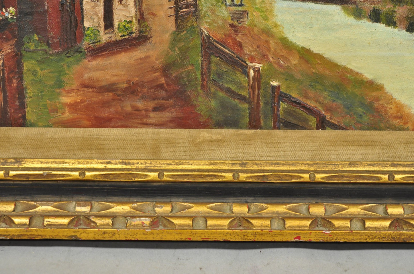 Vintage Angela Dudley "Lake Garda. Italy" Italian Hollywood Regency Oil Painting