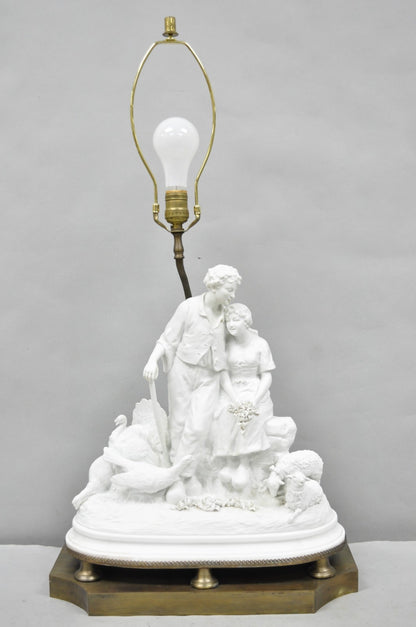 Joseph D'Aste "Les Bergers" French Samson Bisque Porcelain Sculpture Table Lamp