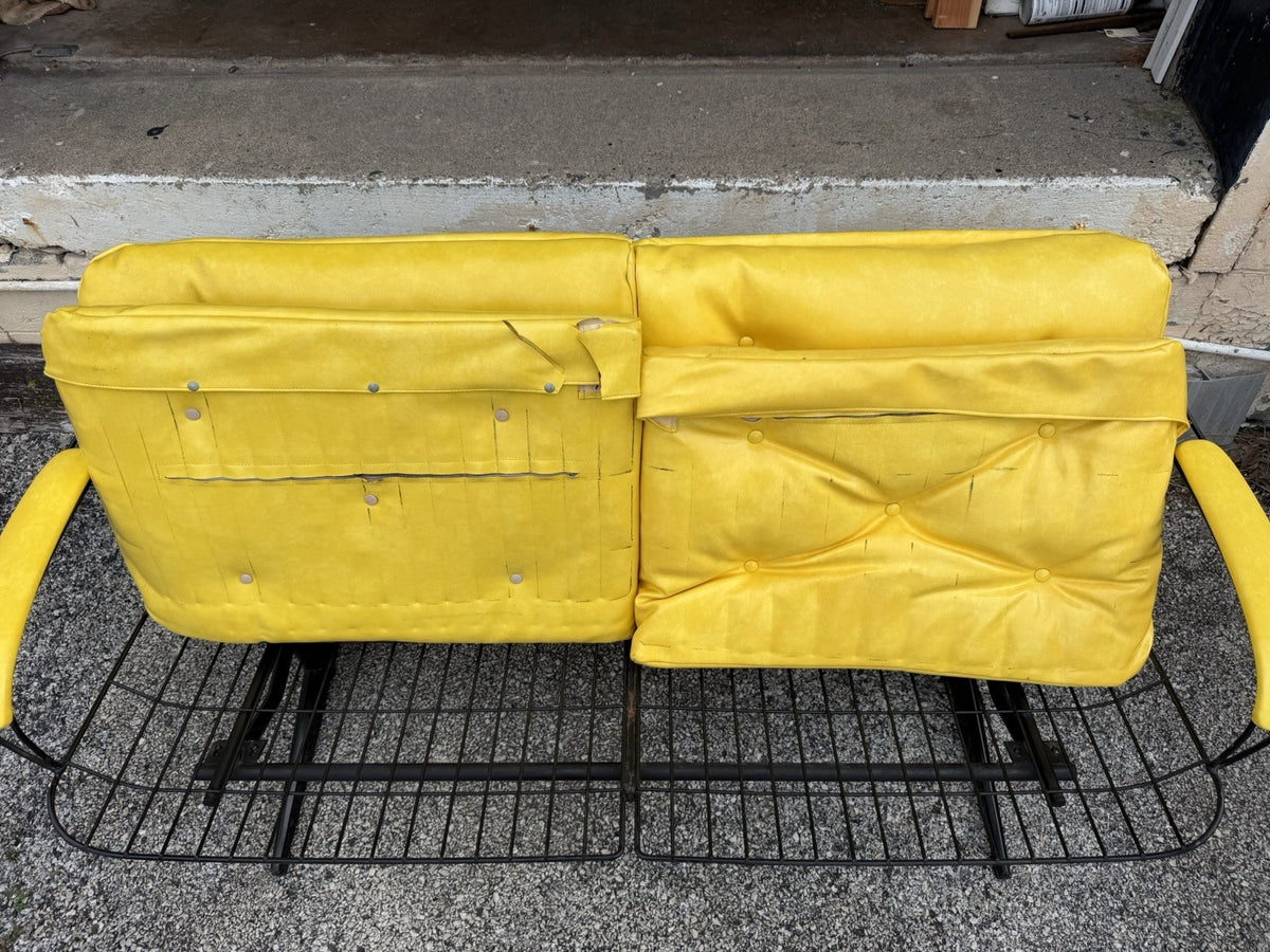 Vintage Homecrest Mid Century Modern Wire Metal Sofa w/ Yellow Vinyl Cushions