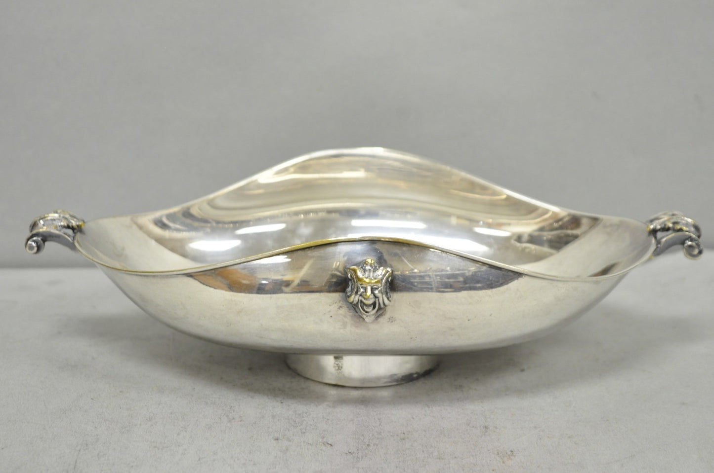 Vintage Regency Style Italian ARG 1000 Silver Plated Compote Fruit Bowl w/ Faces