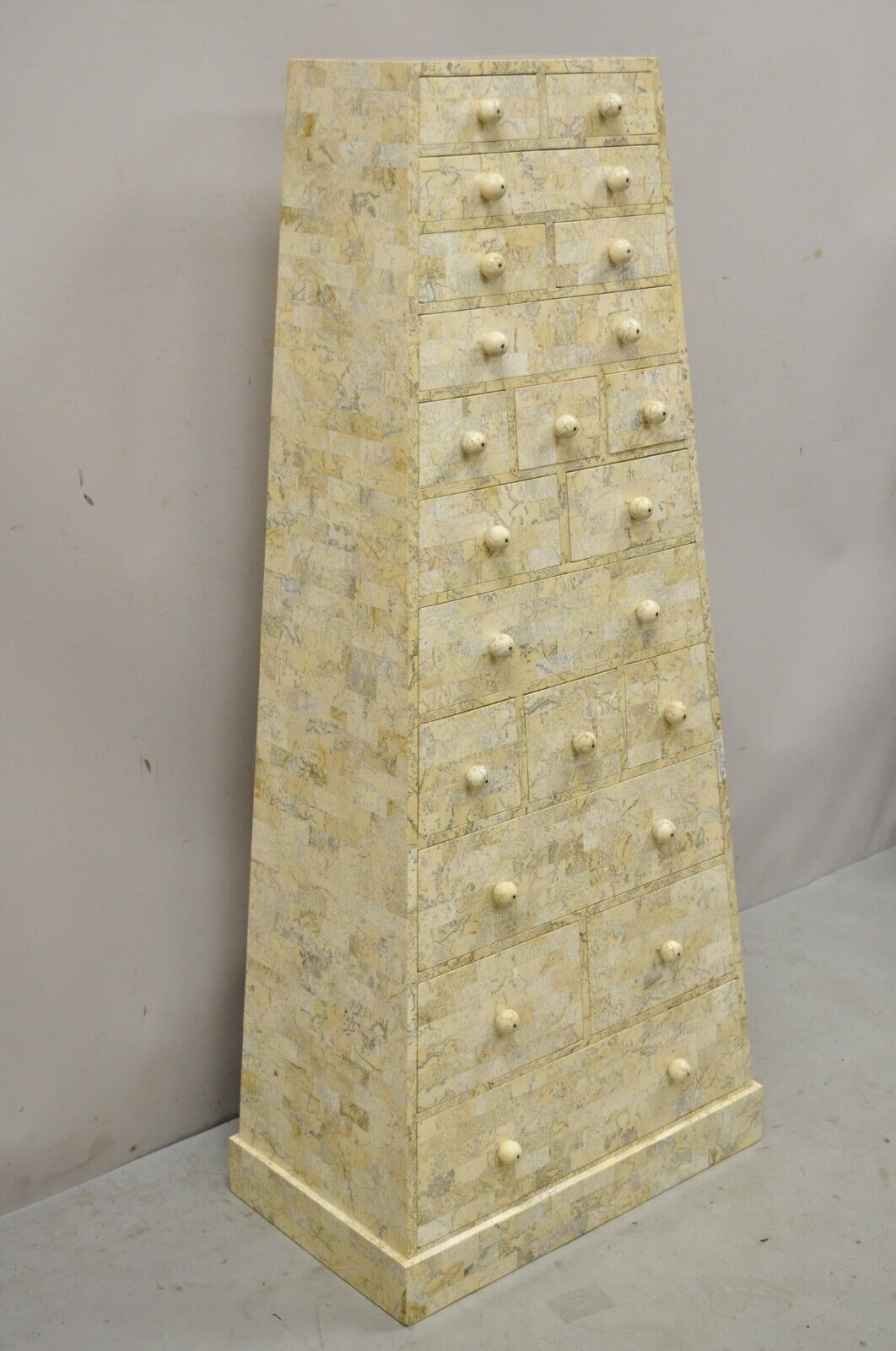 Maitland Smith Tessellated Marble Stone Modern Pyramid Chest of Drawers