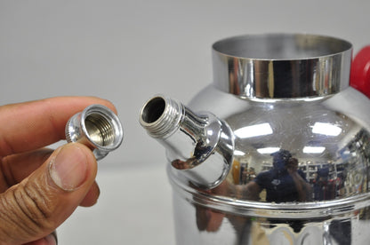 Vintage Art Deco Chrome Cocktail Martini Shaker Red Bakelite Handle by Chromium