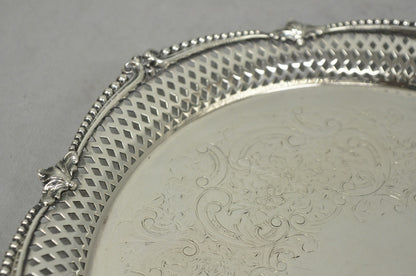 Vintage Barker Ellis English Edwardian Silver Plated Pierced Round Platter Tray