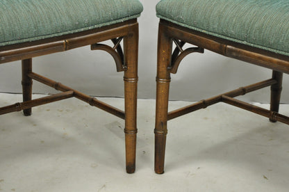 Vintage Chinese Chippendale Faux Bamboo Wood Fretwork Dining Arm Chairs - a Pair