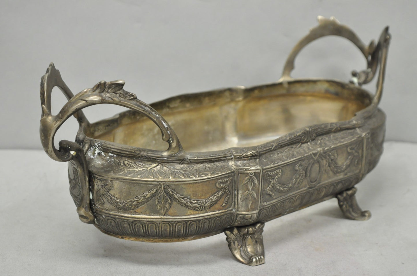 Vintage French Louis XVI Baroque Style Bronze Planter Centerpiece Bowl Dish