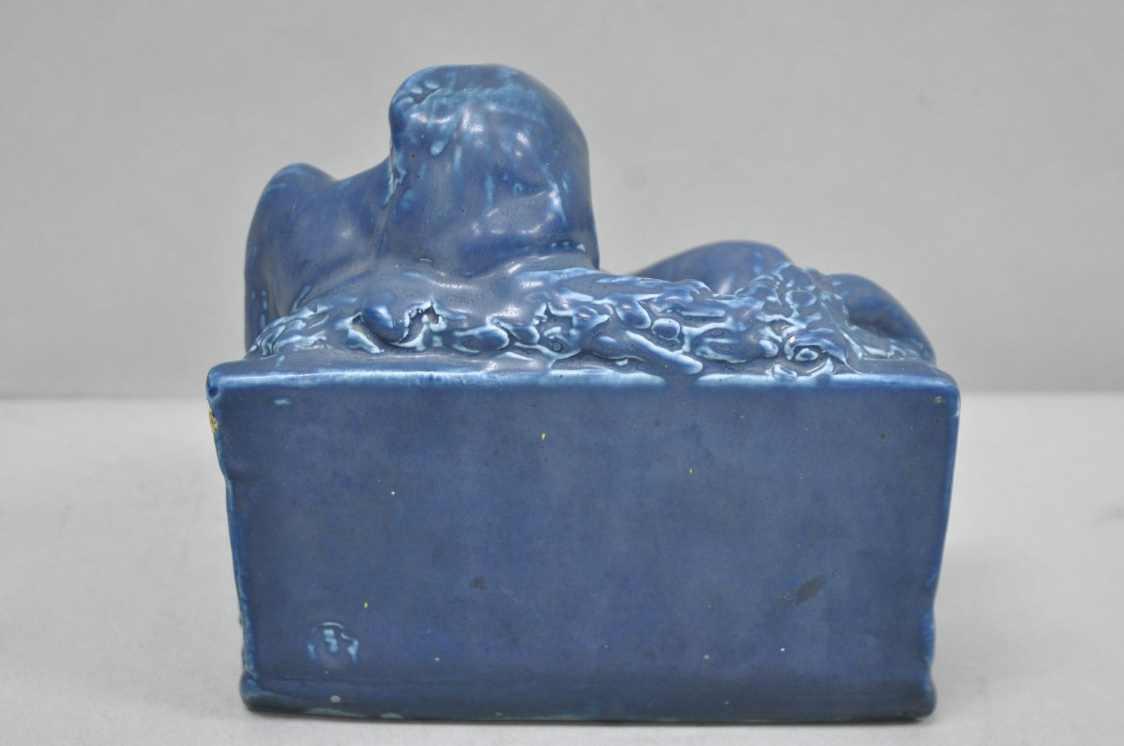 Antique Rookwood Blue Glazed Ceramic Nude Female Figure Reading Book Bookend