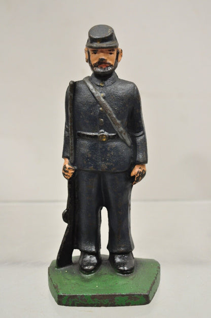 Antique Victorian Cast Iron Figural Painted Military War Solider Door Stop B