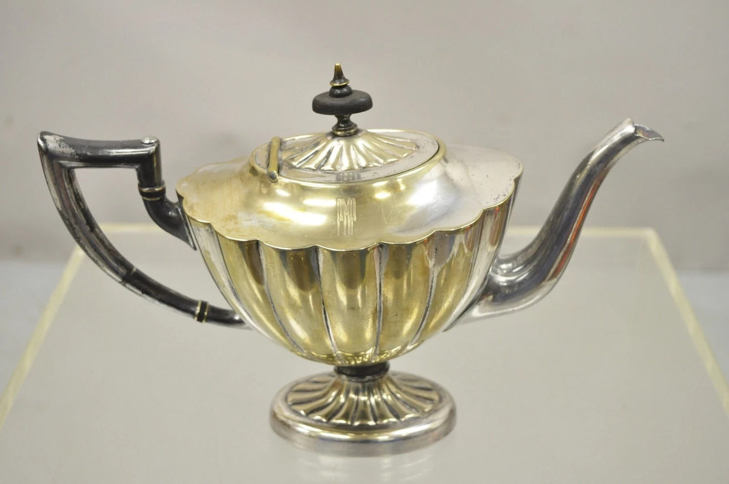 Antique Victorian L.B.S. Co England Silver Plated "PMP" Monogram Tea Pot