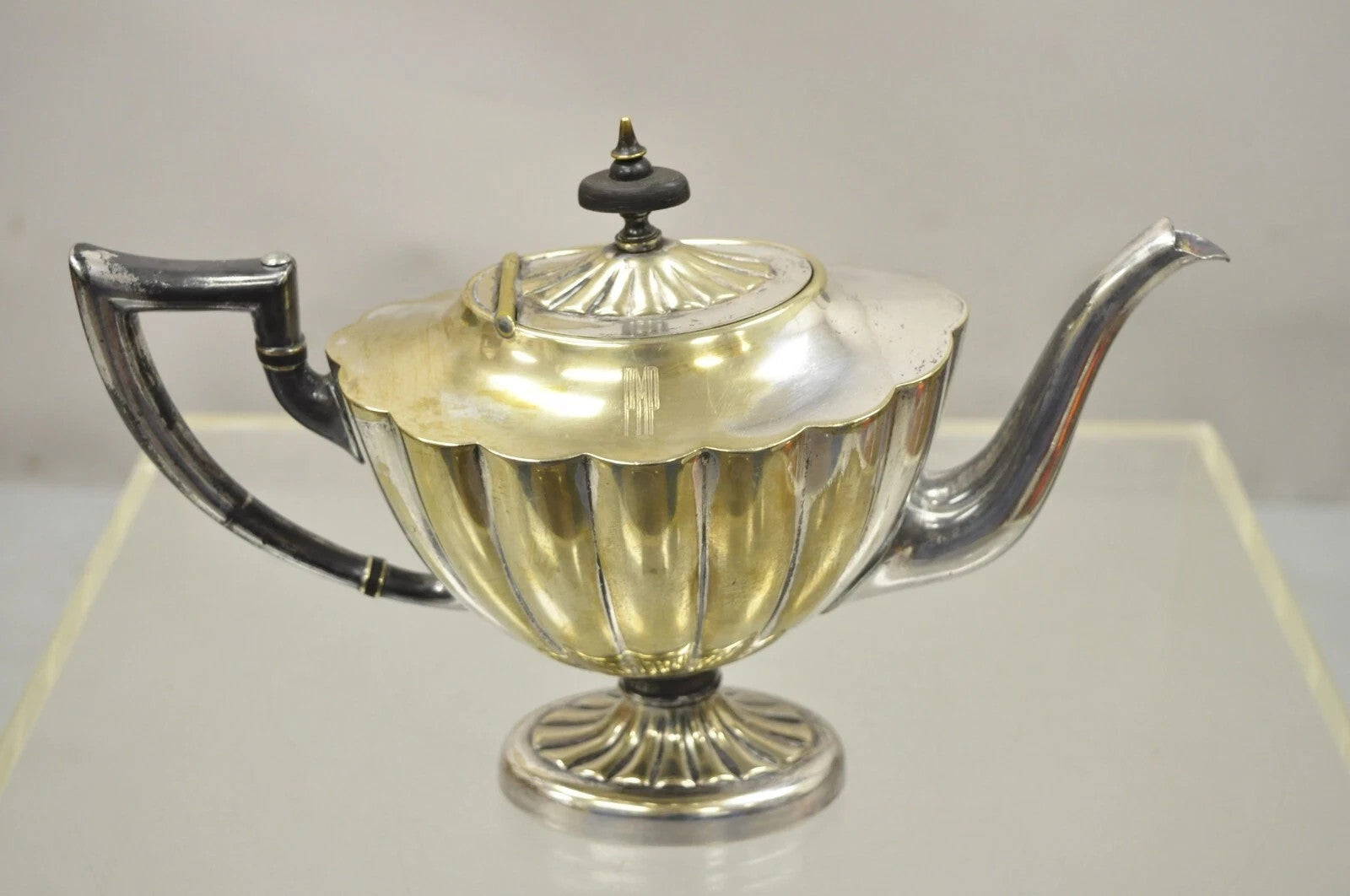 Antique Victorian L.B.S. Co England Silver Plated "PMP" Monogram Tea Pot