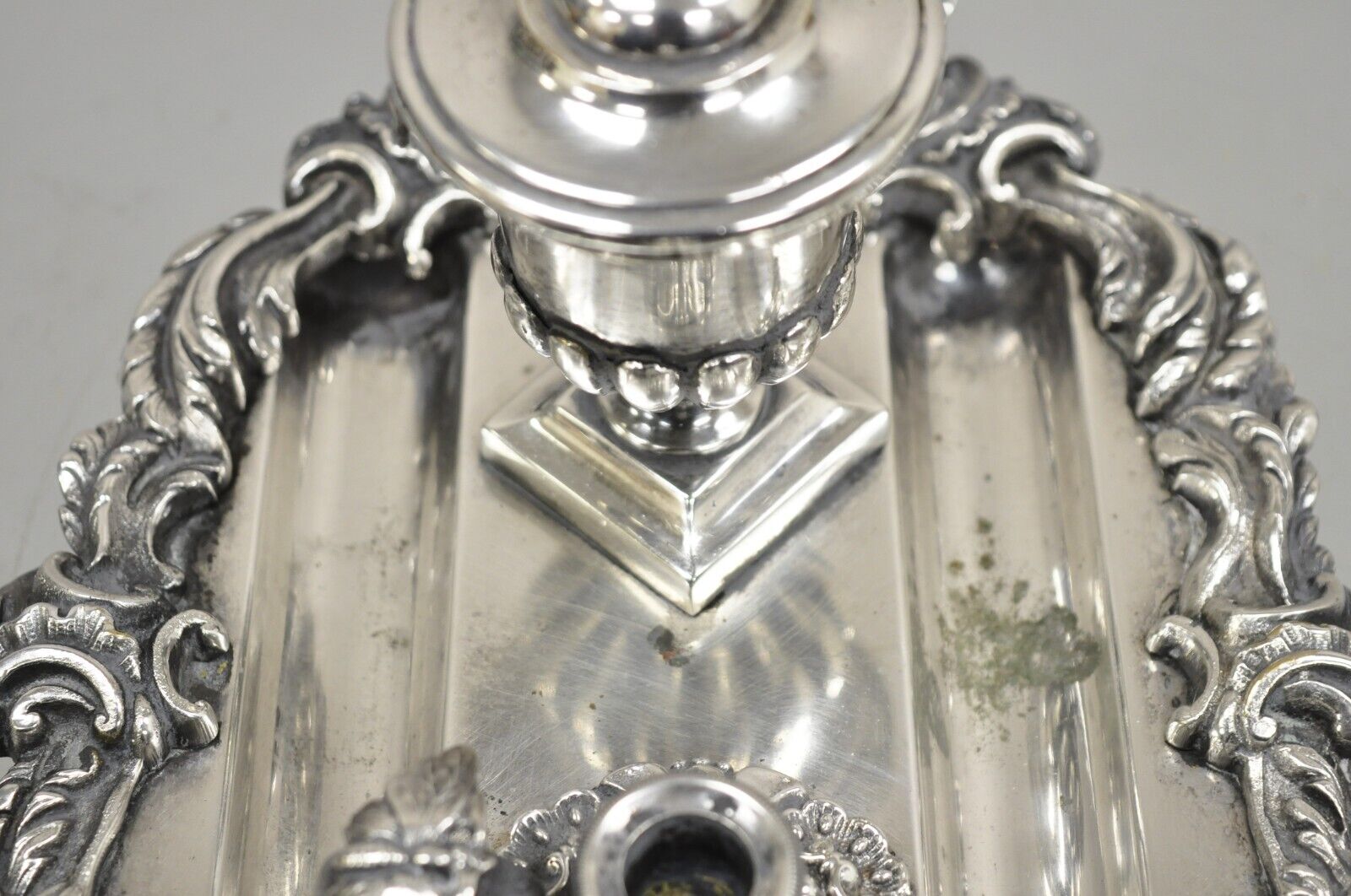 Vintage French Renaissance Silver Plated Figural Italian Inkstand Desk Inkwell