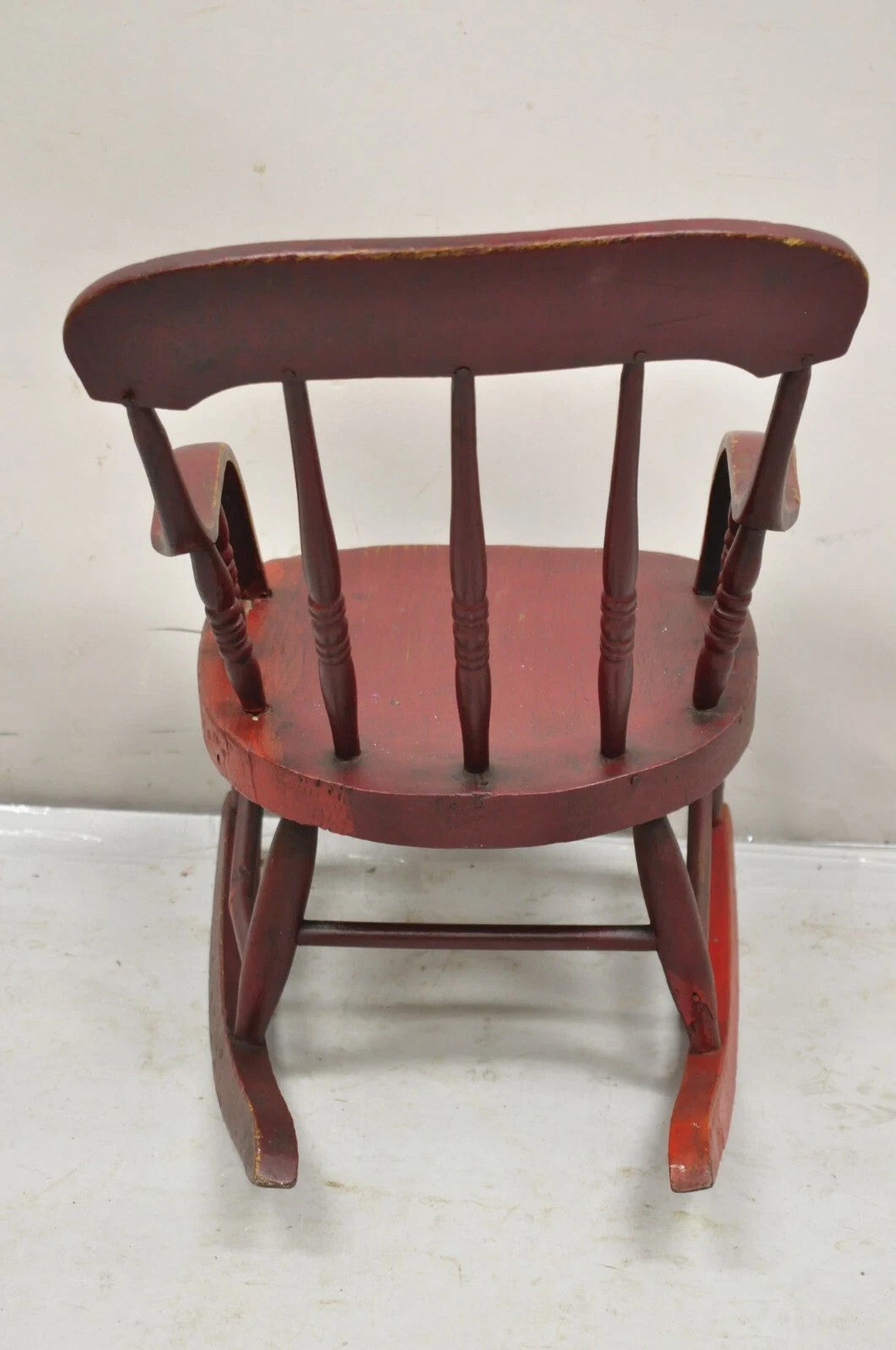 Antique American Primitive Spindle Back Small Child's Rocker Rocking Chair