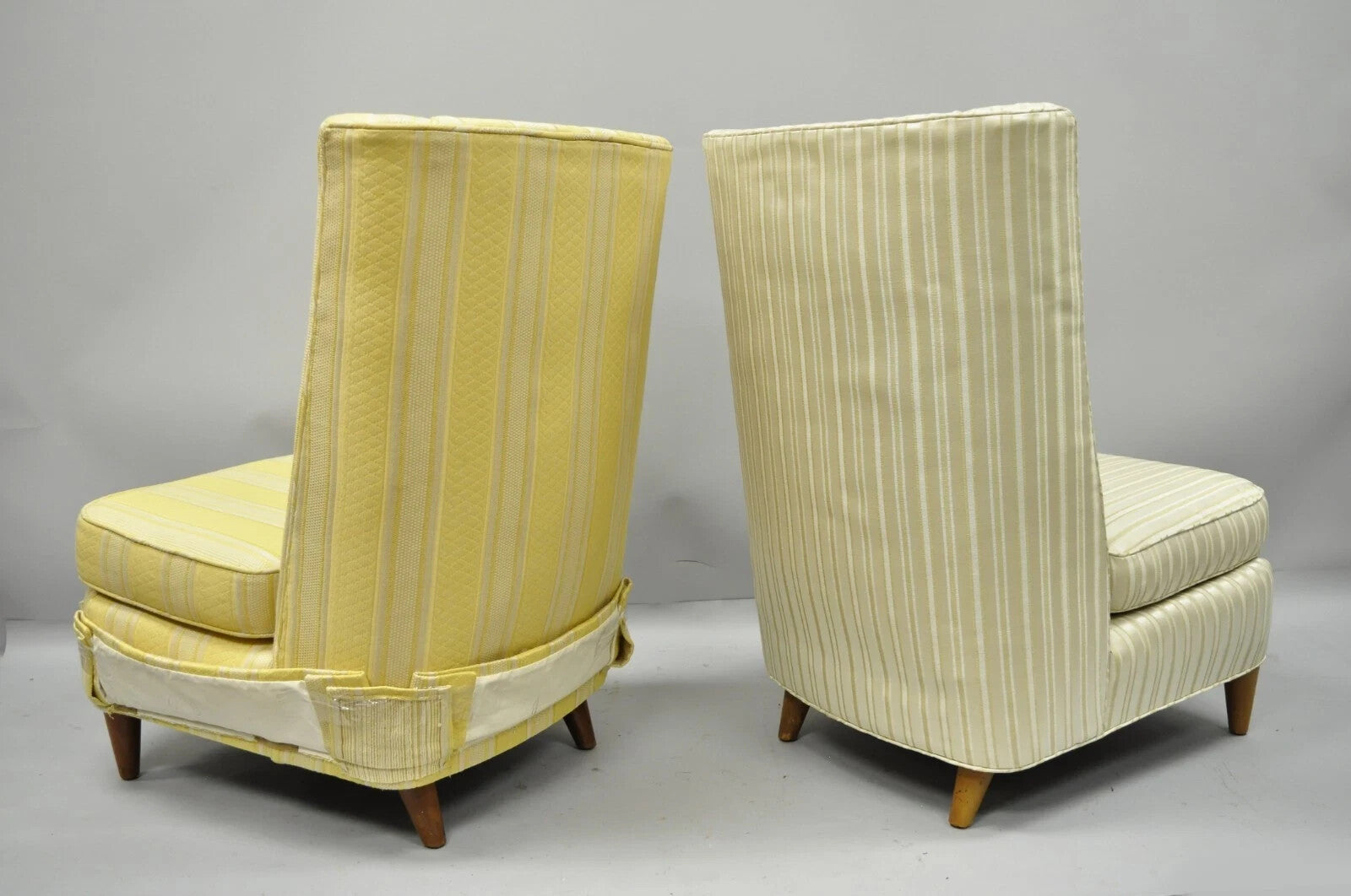 Paul Laszlo Mid Century Modern Upholstered Barrel Back Slipper Lounge Chair Pair