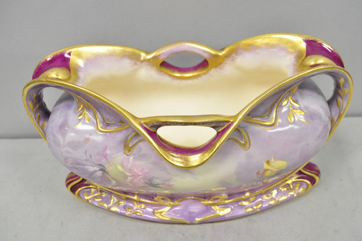 Antique Franz Anton Mehlem Royal Bonn Germany Art Nouveau Purple Jardinière Vase